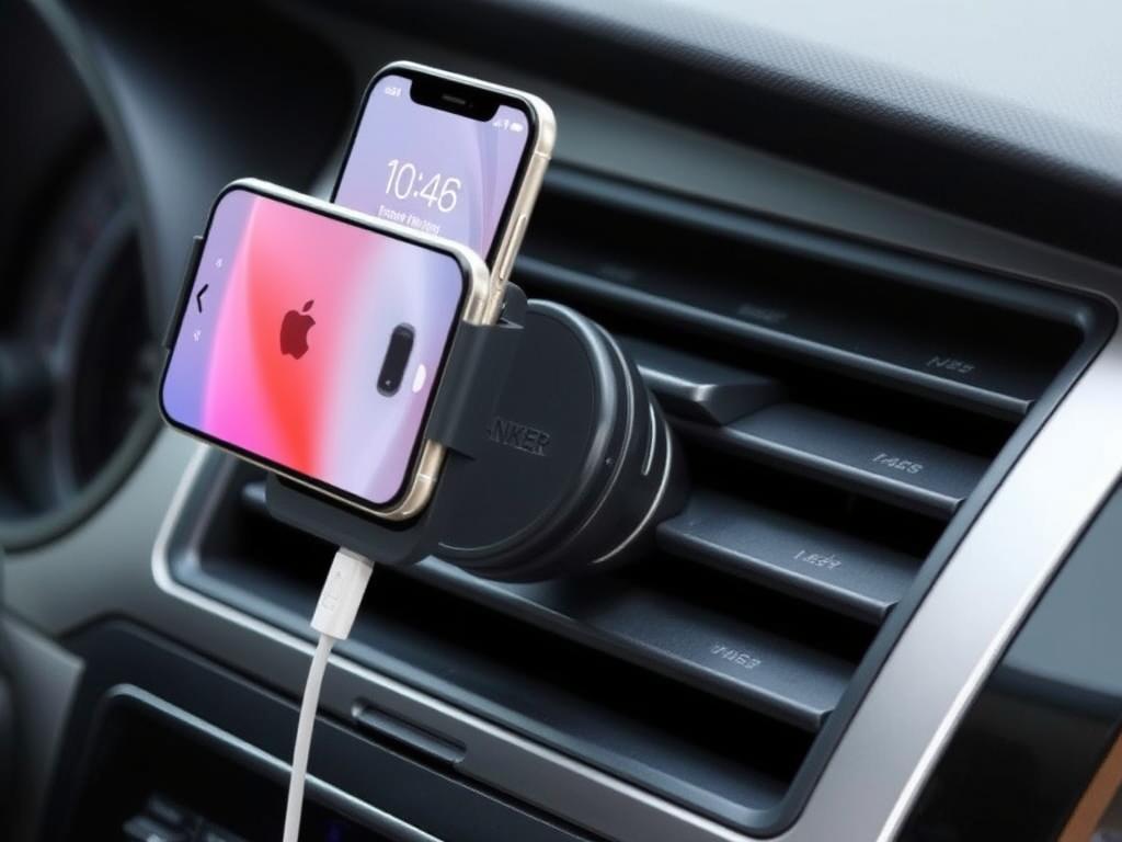 Anker MagGo MagSafe car mount attached to air vent Anker MagGo MagSafe car mount attached to air vent