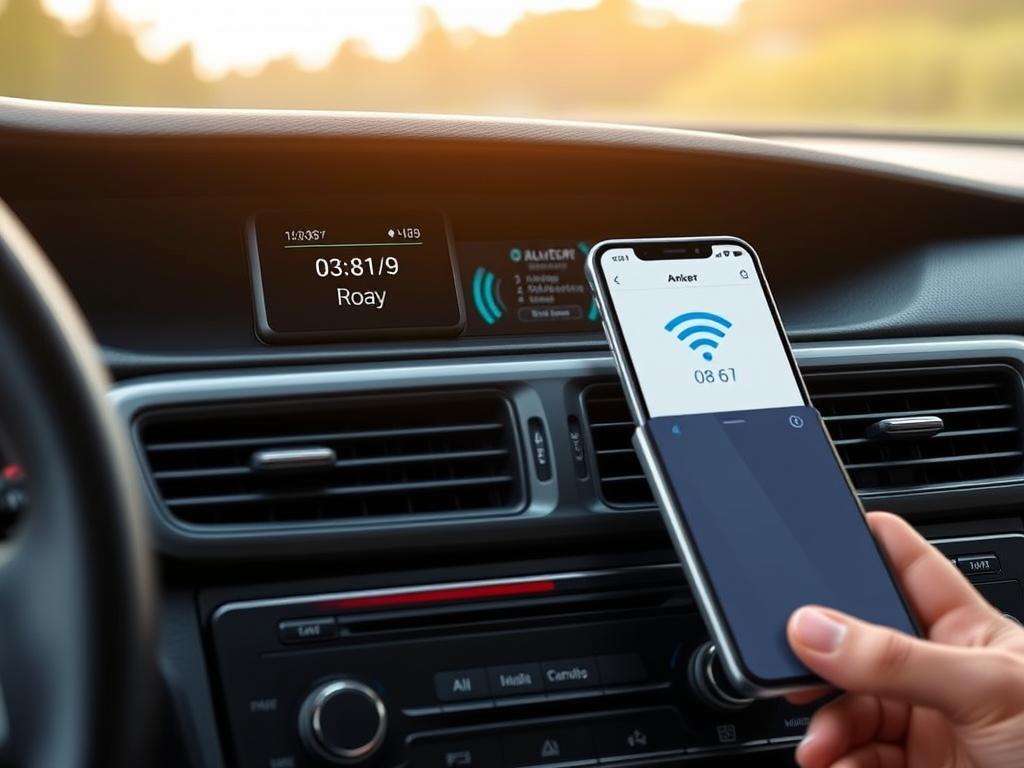 Anker Roav Bluetooth 5.0 adapter in use in a car Anker Roav Bluetooth 5.0 adapter in use in a car