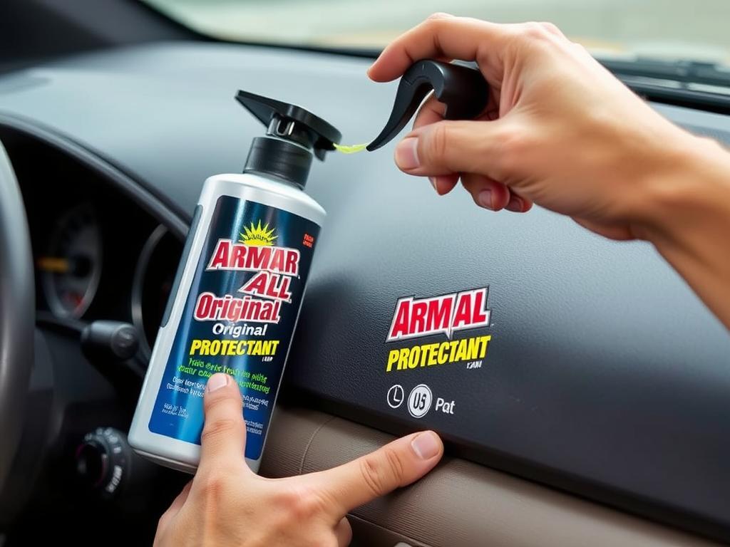 Armor All Original Protectant being applied to a car dashboard Armor All Original Protectant being applied to a car dashboard