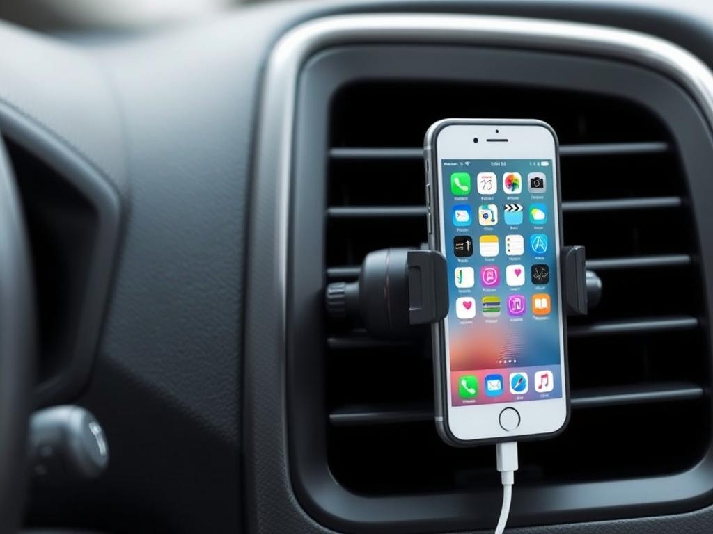 Belkin MagSafe car vent mount with iPhone attached to car air vent Belkin MagSafe car vent mount with iPhone attached to car air vent