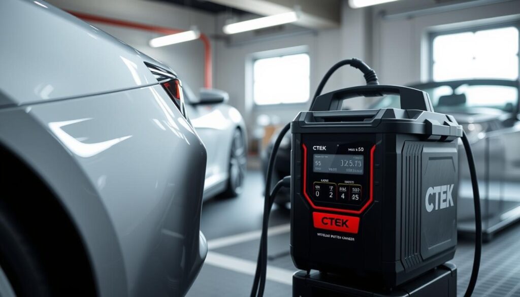 CTEK MXS 5.0 charging a European luxury car battery CTEK MXS 5.0 charging a European luxury car battery