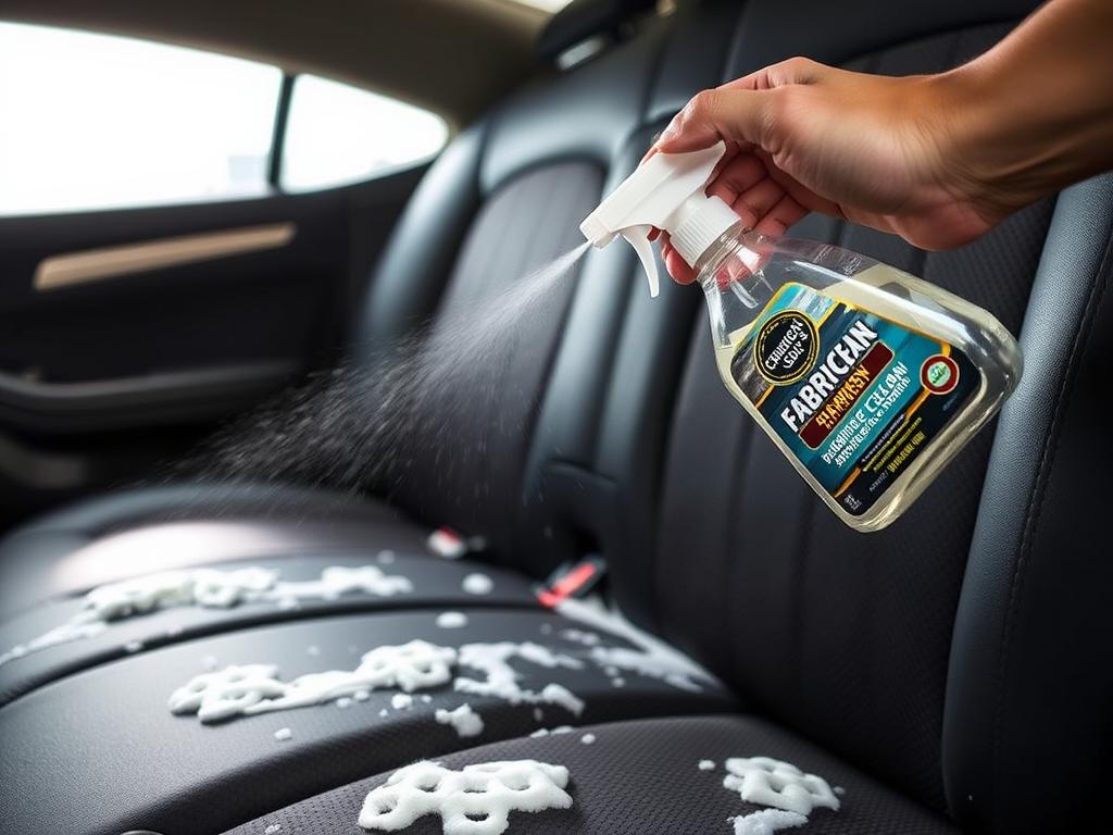 Chemical Guys Fabric Clean being applied to remove odors from car upholstery