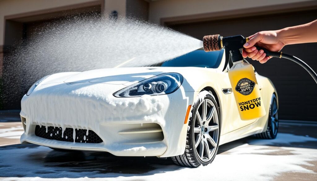 Chemical Guys Honeydew Snow Foam being used to wash a car