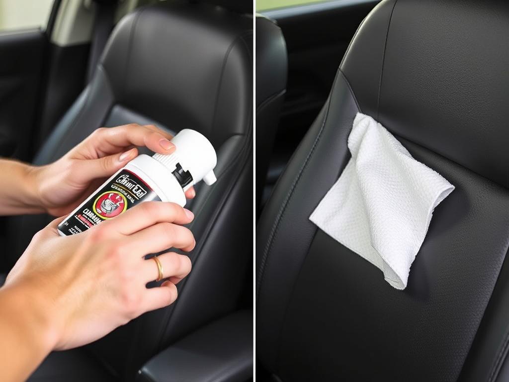 Chemical Guys Leather Cleaner being applied with foam application on car seats