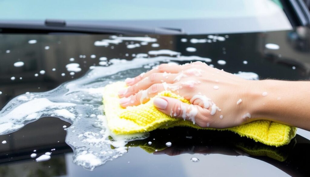 Chemical Guys Microfiber Wash Mitt being used to wash a car
