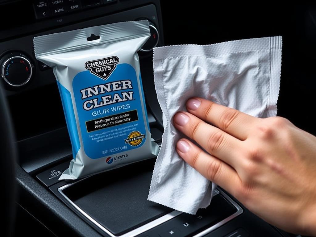 Chemical Guys SPI_208 InnerClean wipes cleaning car interior surfaces Chemical Guys SPI_208 InnerClean wipes cleaning car interior surfaces