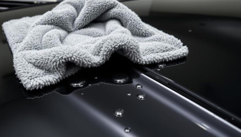 Chemical Guys Woolly Mammoth microfiber drying towel absorbing water from a car surface