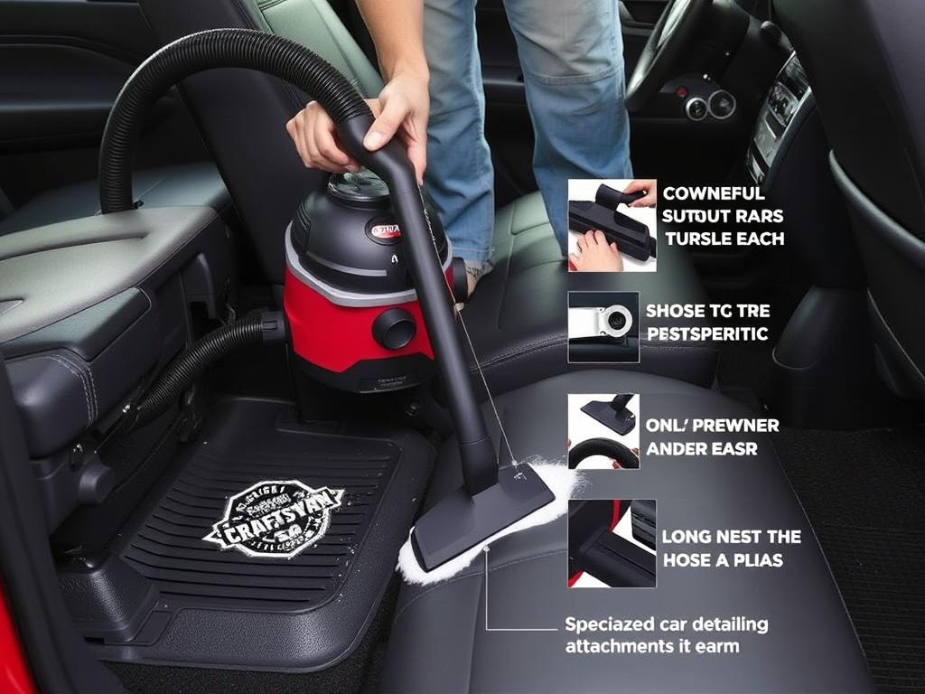 Craftsman 5 Gallon 5.0 HP Wet/Dry Vacuum being used to clean car interior Craftsman 5 Gallon 5.0 HP Wet/Dry Vacuum being used to clean car interior