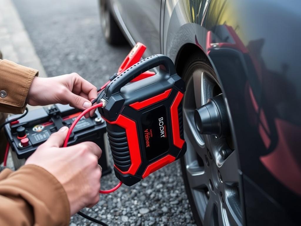 DBPOWER 800A Portable Jump Starter being used DBPOWER 800A Portable Jump Starter being used