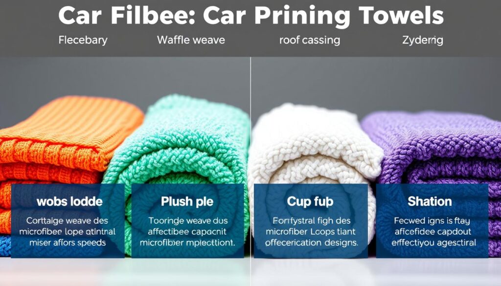 Different types of car drying towels showing various materials and weave patterns Different types of car drying towels showing various materials and weave patterns