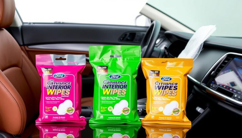 Different types of car interior wipes displayed with various interior surfaces Different types of car interior wipes displayed with various interior surfaces