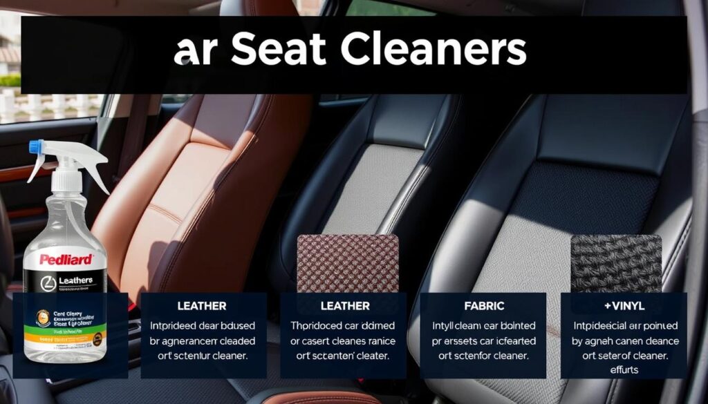 Different types of car seat cleaners with various surfaces they clean