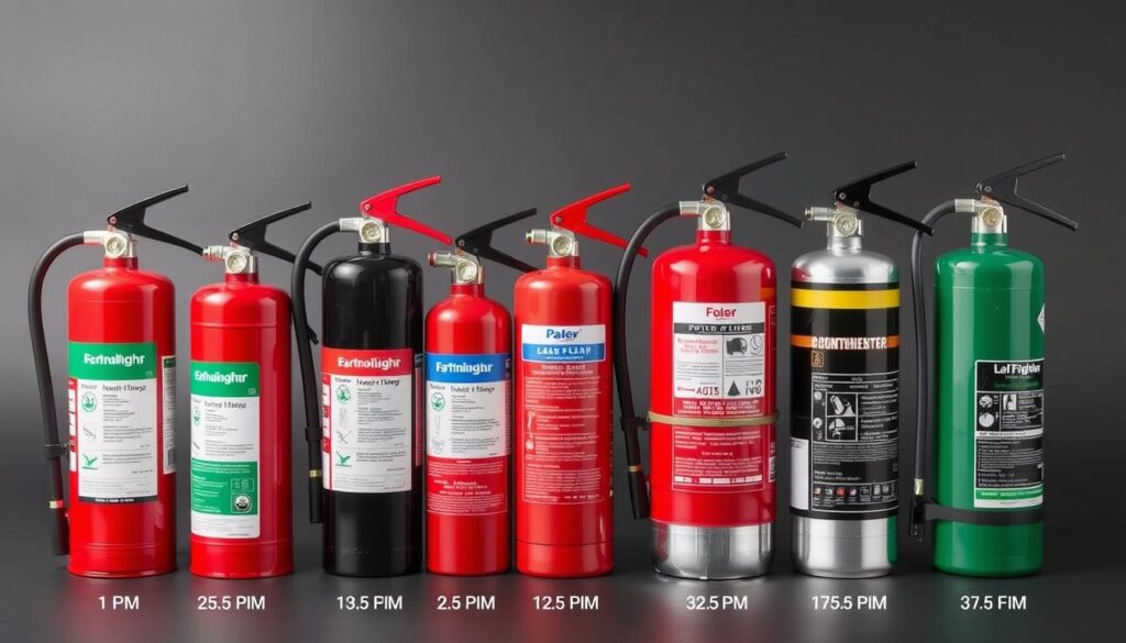 Different types of fire extinguishers for cars with size comparison