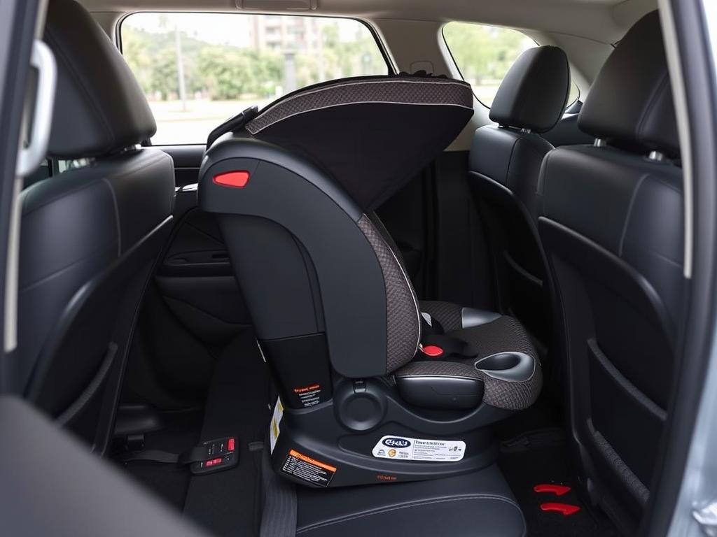 Graco SlimFit3 LX slim car seat installed in vehicle showing narrow profile
