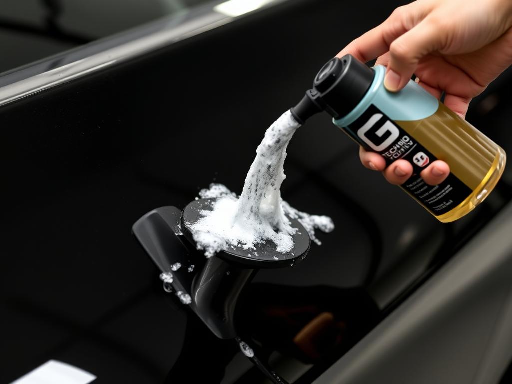 Gtechniq G Wash bottle with foam application on black car Gtechniq G Wash bottle with foam application on black car