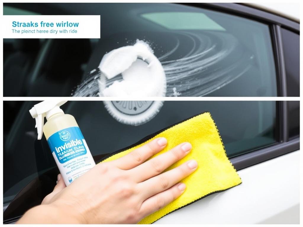 Invisible Glass Premium Glass Cleaner being used on car side window Invisible Glass Premium Glass Cleaner being used on car side window