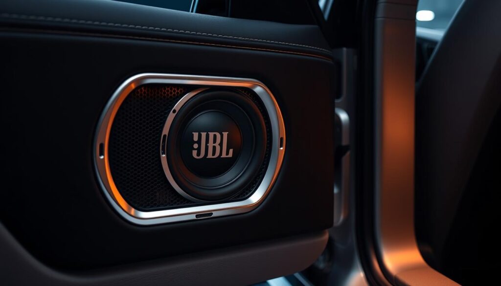 JBL Club 9632 speakers installed in a car door panel delivering premium bass and sound quality JBL Club 9632 speakers installed in a car door panel delivering premium bass and sound quality