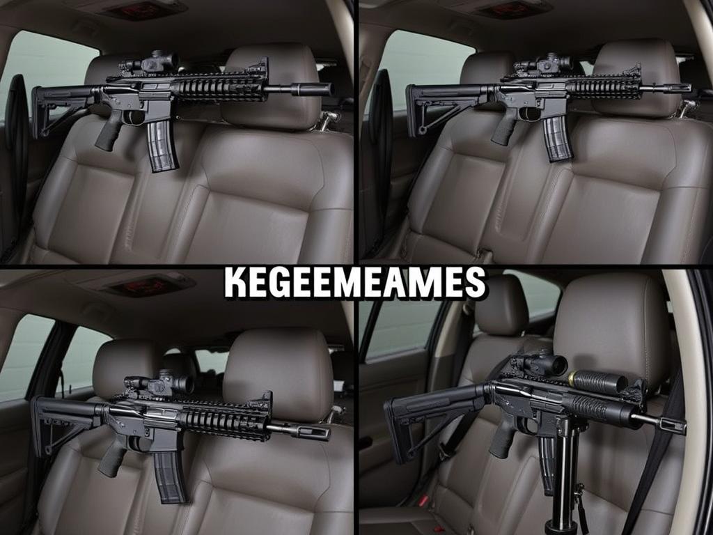 Keeper MG Gun Magnet holding various firearms in different positions Keeper MG Gun Magnet holding various firearms in different positions