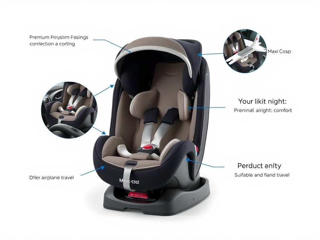 Maxi-Cosi Romi convertible car seat showing premium padding for airplane travel comfort Maxi-Cosi Romi convertible car seat showing premium padding for airplane travel comfort