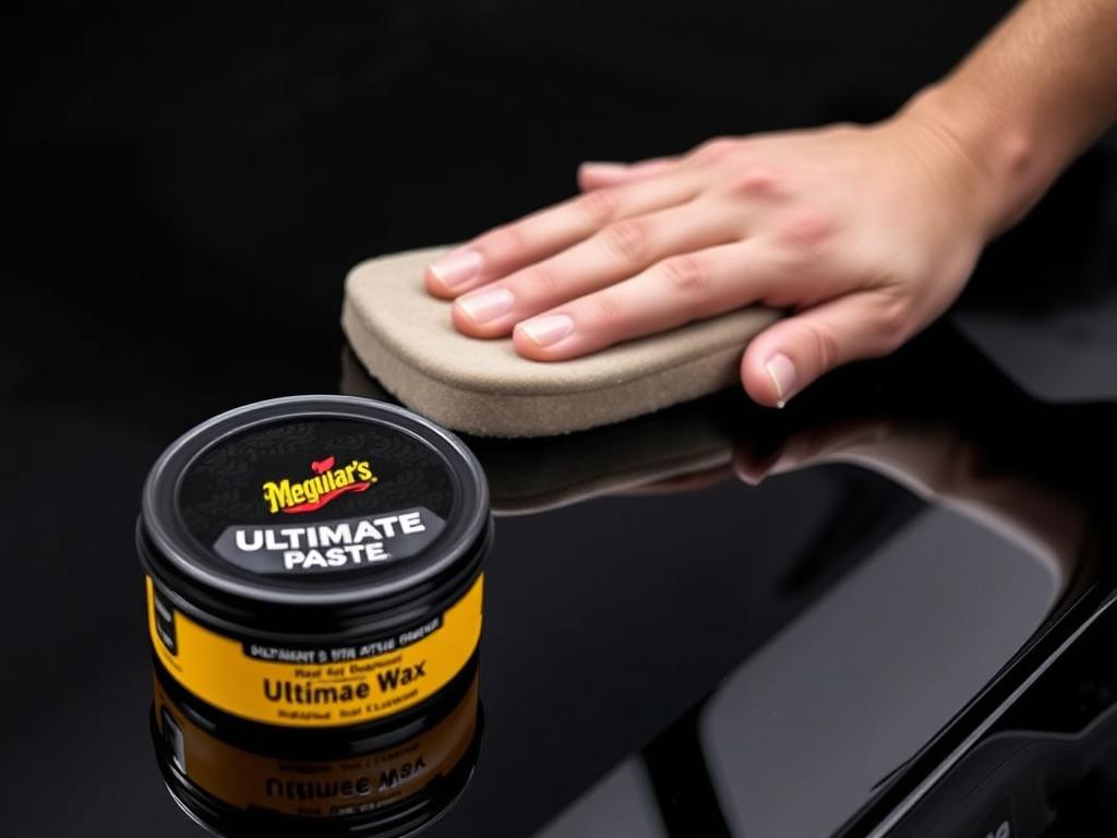 Meguiar's Ultimate Paste Wax being applied to a black car