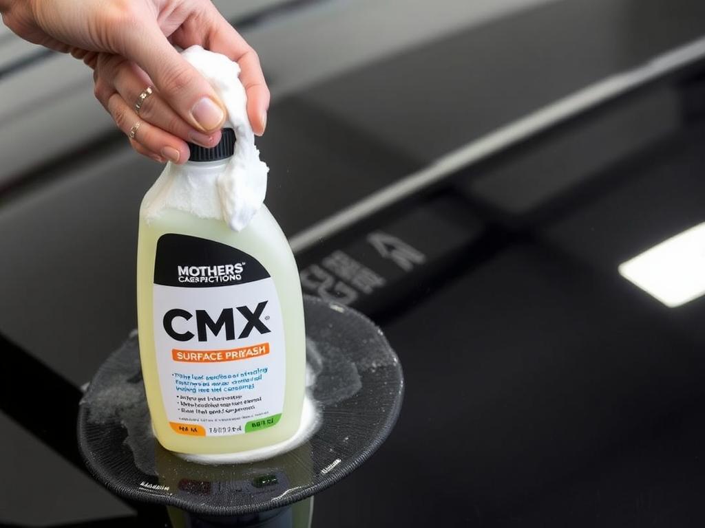 Mothers CMX Surface Prep Wash bottle with foam application on black car Mothers CMX Surface Prep Wash bottle with foam application on black car