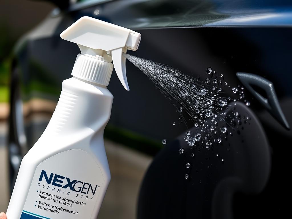 Nexgen Ceramic Spray showing water beading effect on treated surface Nexgen Ceramic Spray showing water beading effect on treated surface
