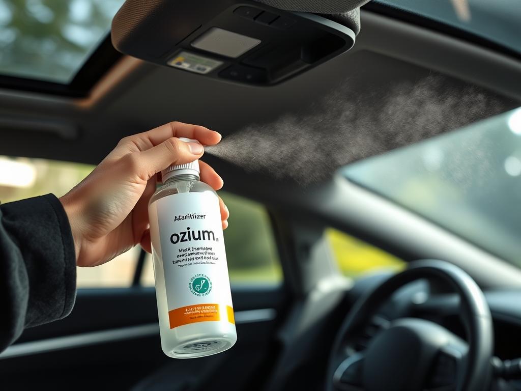 Ozium Air Sanitizer being used in car interior to eliminate odors Ozium Air Sanitizer being used in car interior to eliminate odors
