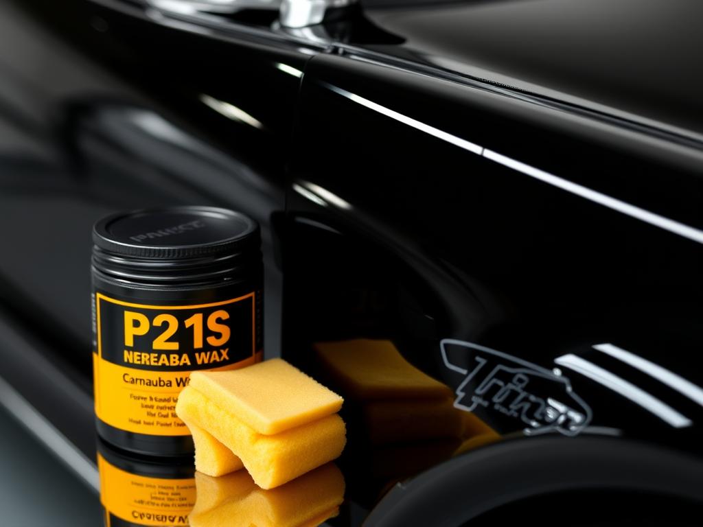 P21S Carnauba Wax being applied to a black show car P21S Carnauba Wax being applied to a black show car