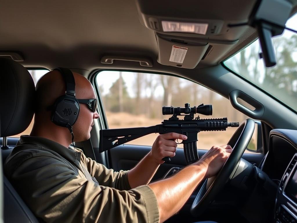 Quick-access gun mount positioned for driver reach Quick-access gun mount positioned for driver reach