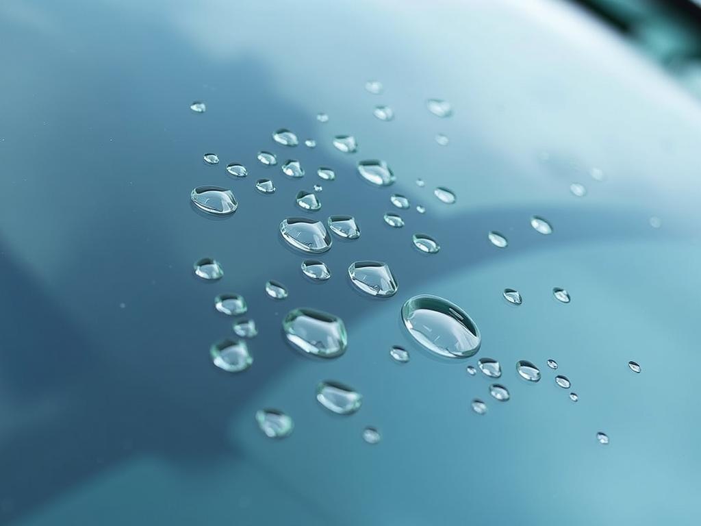 Rain-X Cerami-X Glass Cleaner showing water beading effect on windshield Rain-X Cerami-X Glass Cleaner showing water beading effect on windshield