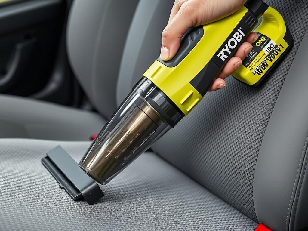 Ryobi One+ 18V Cordless Hand Vacuum removing embedded pet hair Ryobi One+ 18V Cordless Hand Vacuum removing embedded pet hair
