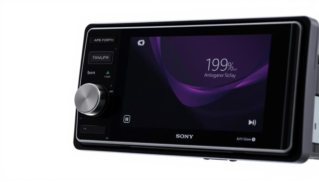 Sony XAV-AX8000 car stereo with 8.95-inch anti-glare display showing media interface Sony XAV-AX8000 car stereo with 8.95-inch anti-glare display showing media interface