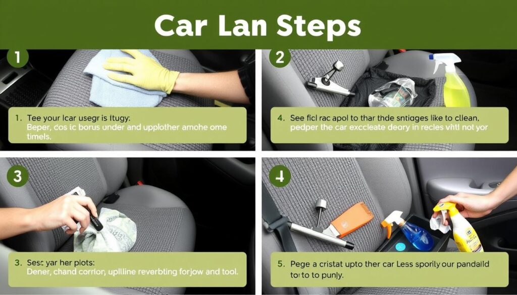 Step-by-step process of cleaning car upholstery
