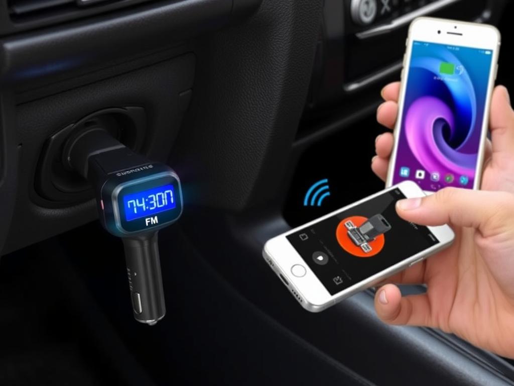 UNBREAKcable FM Transmitter Bluetooth car adapter in use
