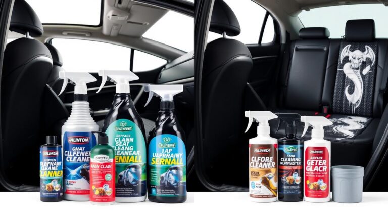Various car seat cleaners being used on stained upholstery