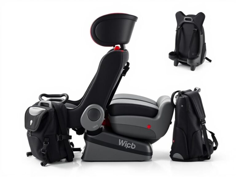 WAYB Pico lightweight car seat for airplane travel showing compact folding design