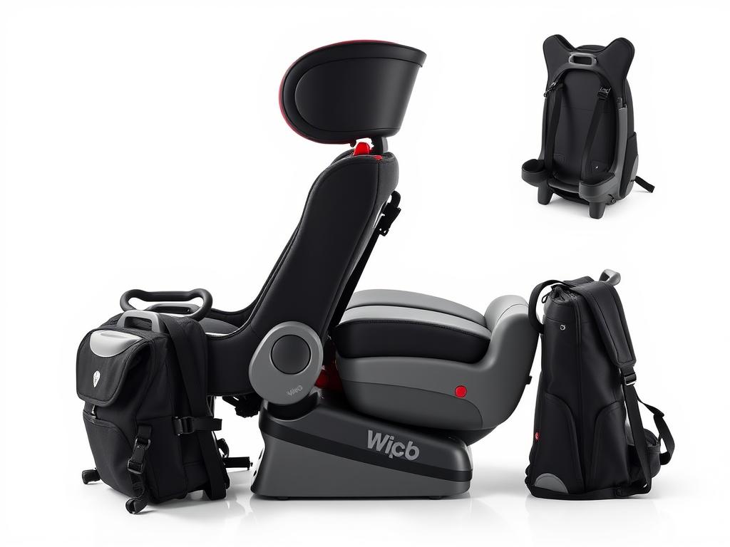 WAYB Pico lightweight car seat for airplane travel showing compact folding design