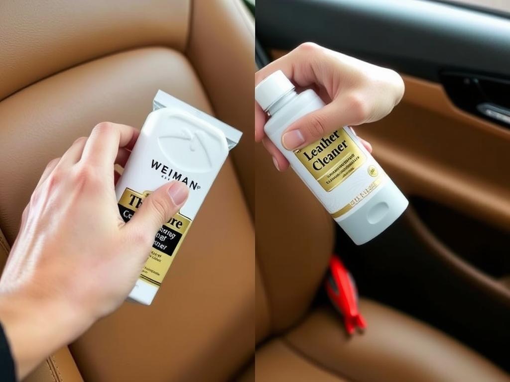 Weiman Leather Cleaner and Conditioner being applied to car interior