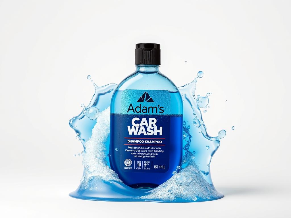 Adam's Car Wash Shampoo bottle with blue liquid and foam