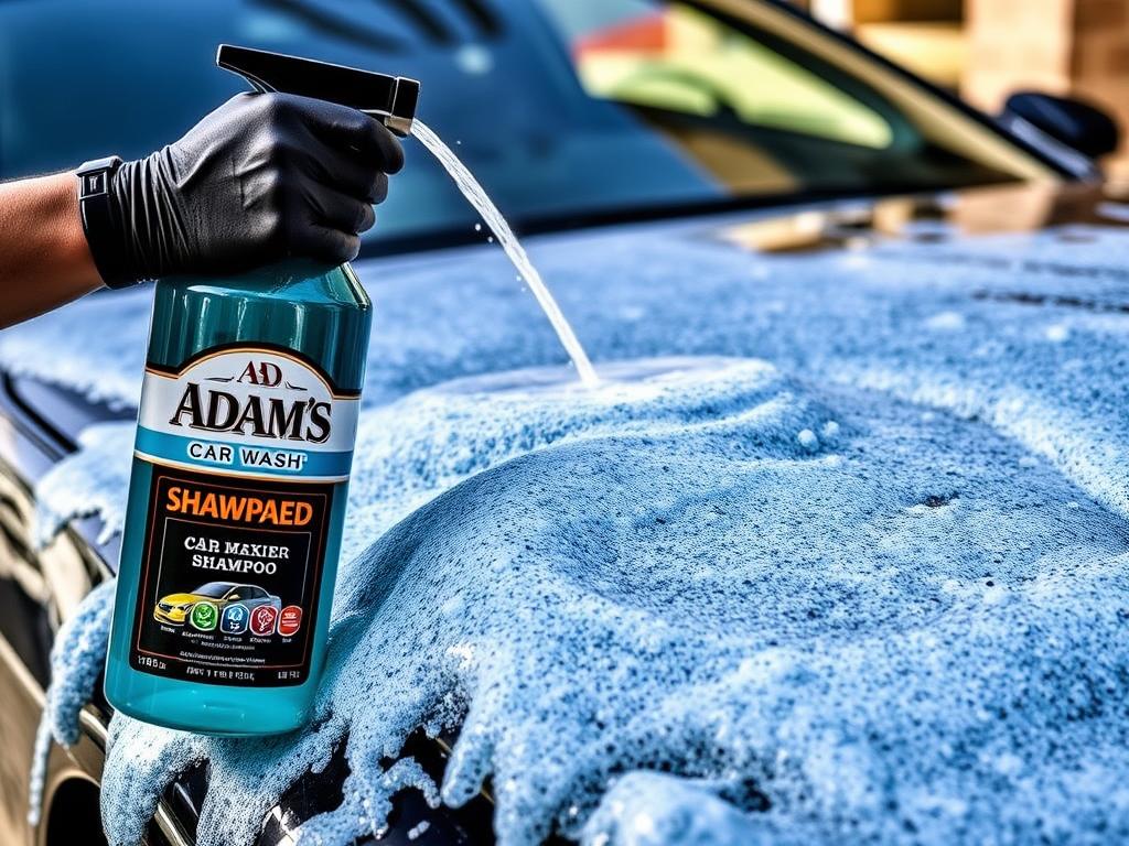 Adam's Car Wash Shampoo creating rich blue suds on a luxury vehicle