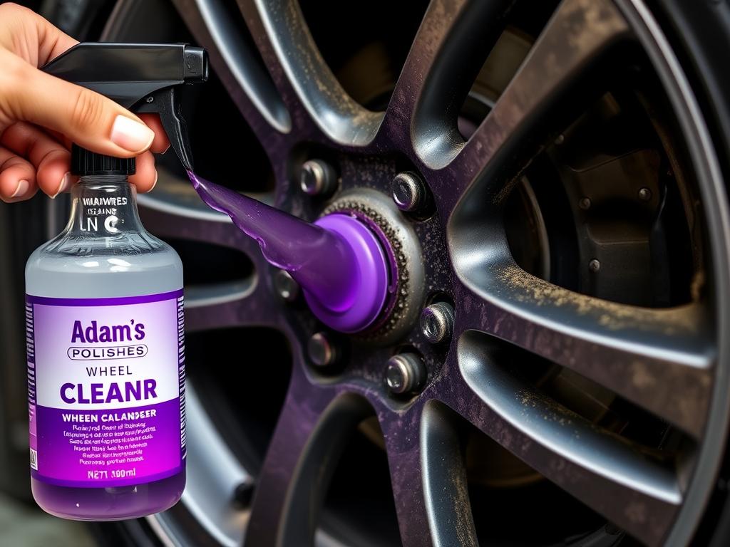 Adam's Polishes Wheel Cleaner turning purple on a dirty wheel