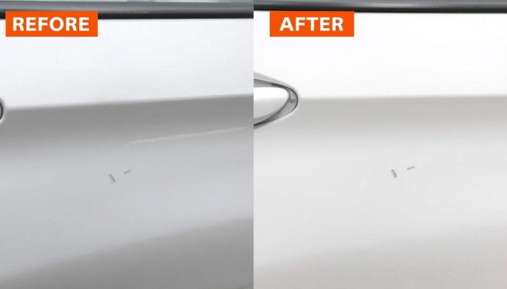 Before and after results using Meguiar's Scratch Eraser Kit Before and after results using Meguiar's Scratch Eraser Kit
