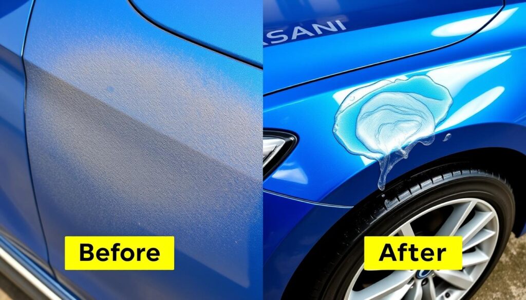 Before and after washing a ceramic coated car with Gyeon Q2M Bathe