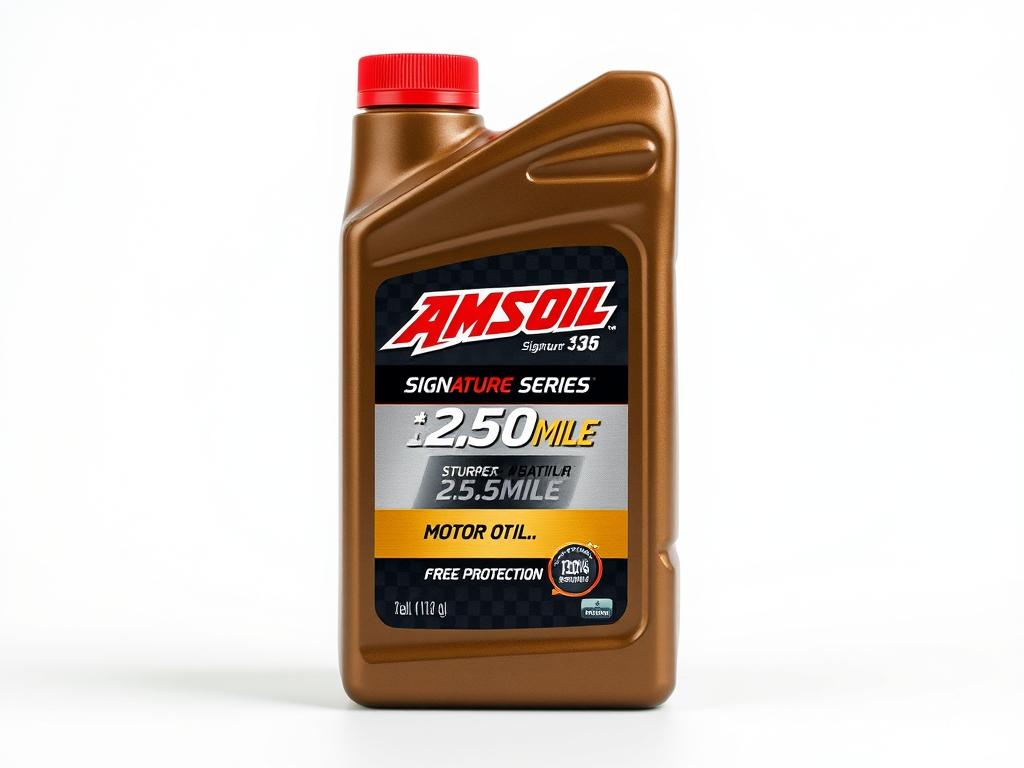 Bottle of Amsoil Signature Series Synthetic motor oil with 25,000 mile protection label Bottle of Amsoil Signature Series Synthetic motor oil with 25,000 mile protection label