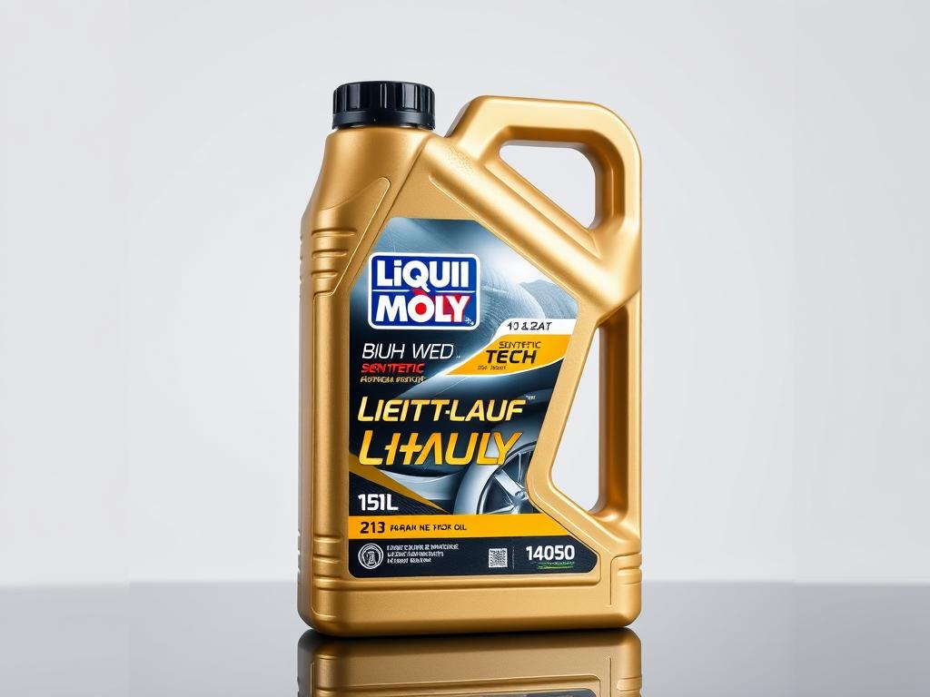 Bottle of Liqui Moly Leichtlauf High Tech synthetic motor oil designed for European vehicles Bottle of Liqui Moly Leichtlauf High Tech synthetic motor oil designed for European vehicles