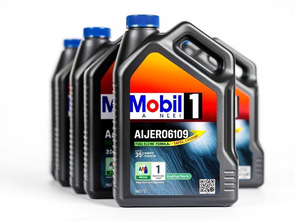 Bottle of Mobil 1 Advanced Fuel Economy synthetic motor oil with fuel efficiency formula Bottle of Mobil 1 Advanced Fuel Economy synthetic motor oil with fuel efficiency formula