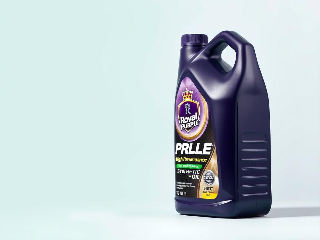 Bottle of Royal Purple High Performance Synthetic motor oil with Synerlec additive technology label Bottle of Royal Purple High Performance Synthetic motor oil with Synerlec additive technology label