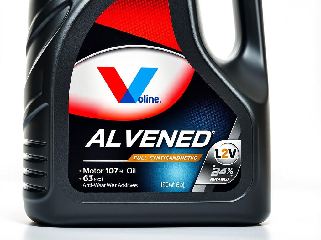Bottle of Valvoline Advanced Full Synthetic motor oil showing the anti-wear additives label Bottle of Valvoline Advanced Full Synthetic motor oil showing the anti-wear additives label
