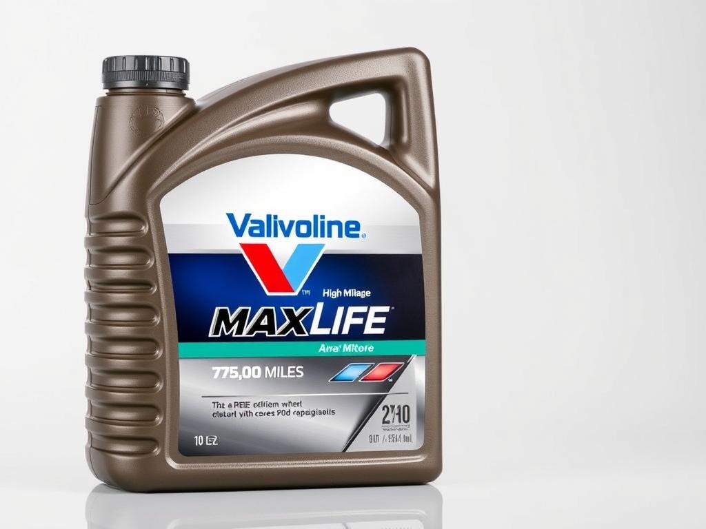 Bottle of Valvoline High Mileage MaxLife motor oil designed for vehicles with over 75,000 miles Bottle of Valvoline High Mileage MaxLife motor oil designed for vehicles with over 75,000 miles