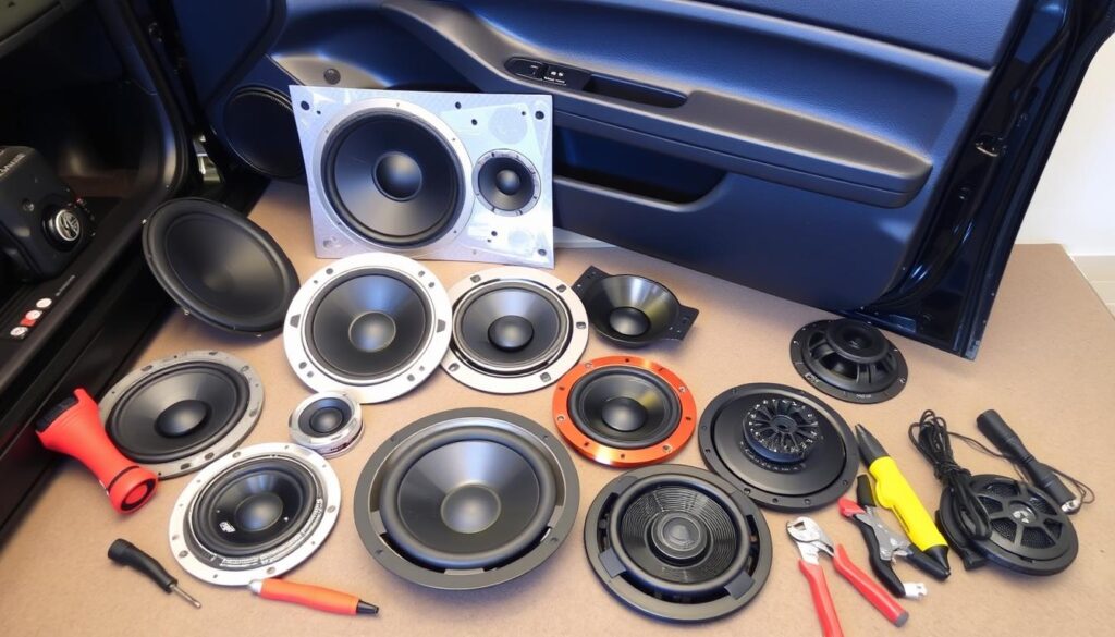 Car audio installation showing various speaker sizes and types - guide to choosing the best car speaker brand